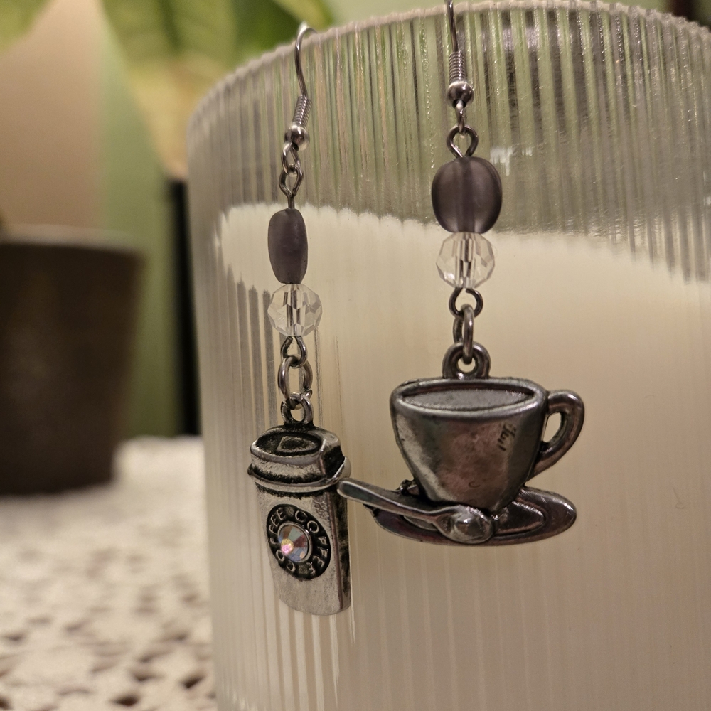 Coffee Cup and To-Go Cup Dangle Earrings - Silver
